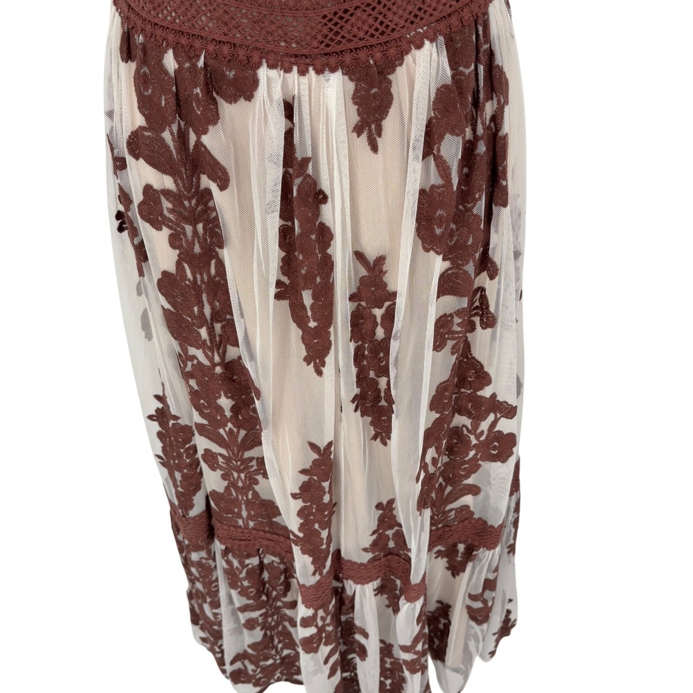 Altar'd State Arissa Brown Floral Embroidered Mesh Maxi Skirt Womens XS NWT - Picture 3 of 8